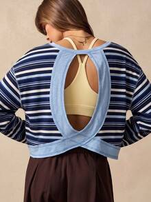 VARSIVA Striped Back Cut-Out Long Sleeve Sports T-Shirt - Multicolor - View 7
