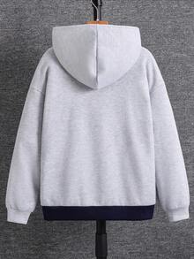 SHEIN 兒童青少年男孩極簡字母印花拉鍊連帽衛衣，柔軟面料，灰色，秋季，返校季 - 彩色 - 查看 2
