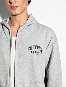 Colvenic Men's Grey Letter Print Hoodie - Light Grey - View 6