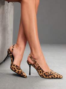 CUCCOO SZL Women's Spring And Summer Leopard Print Pointed High Heels Women's Rear Strap Stiletto Shoes - leopard print - View 5