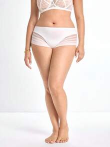 Slumbrini Plus Size Solid Color Sheer Minimalist Panties - White - View 7
