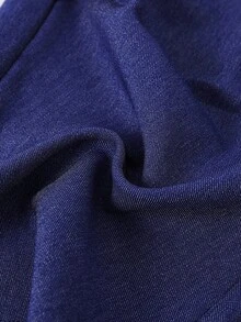SHEIN 少女純色彈性腰工裝口袋百褶寬腿長褲 - 藍色 - 查看 4