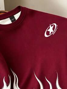 Manfinity Hypemode Men's Flame Pattern Crew Neck Casual Daily Short Sleeve T-Shirt - Burgundy - View 3