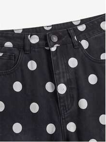 SHEIN MOD 女款黑白波點印花微喇牛仔褲 秋季休閒復古 70年代風 萬聖節鄉村牛仔女郎穿搭 - 白色 - 查看 4