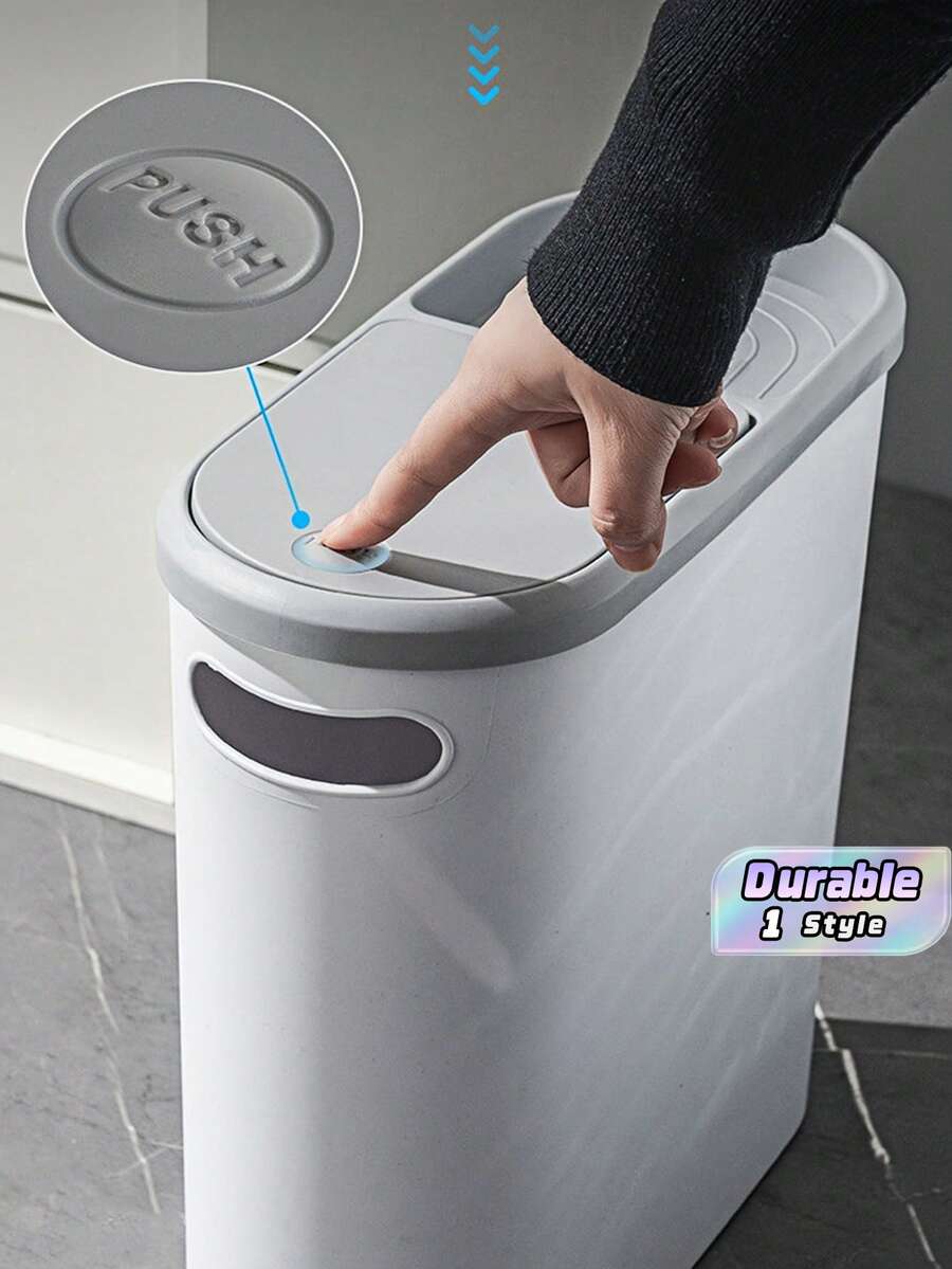 Thùng rác nhà tắm nắp lật nhấn, thùng rác nhựa khe hẹp dùng trong gia đình để đựng giấy, rộng 14cm - Nhiều màu - Xem 1