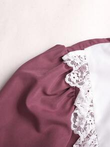 Tween Girl 秋季粉色校服洋裝，蕾絲飾邊拼接彼得潘領收腰 A 字裙長洋裝，隱形拉鍊，適合小學與國中返校及校外教學穿搭 - 粉色 - 查看 9