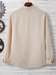 Calvornis Loose Men Solid Button Up Shirt - Apricot - View 2