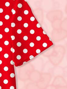 HELLO KITTY AND FRIENDS | SHEIN 年轻女孩夏季休闲日常通勤甜美可爱趣味卡通字母波点印花T恤裙 - 白色 - 查看 5