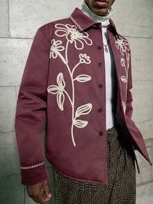 HIMLAND 男士冬季休閒花卉刺繡夾克 - 咖啡棕 - 查看 6