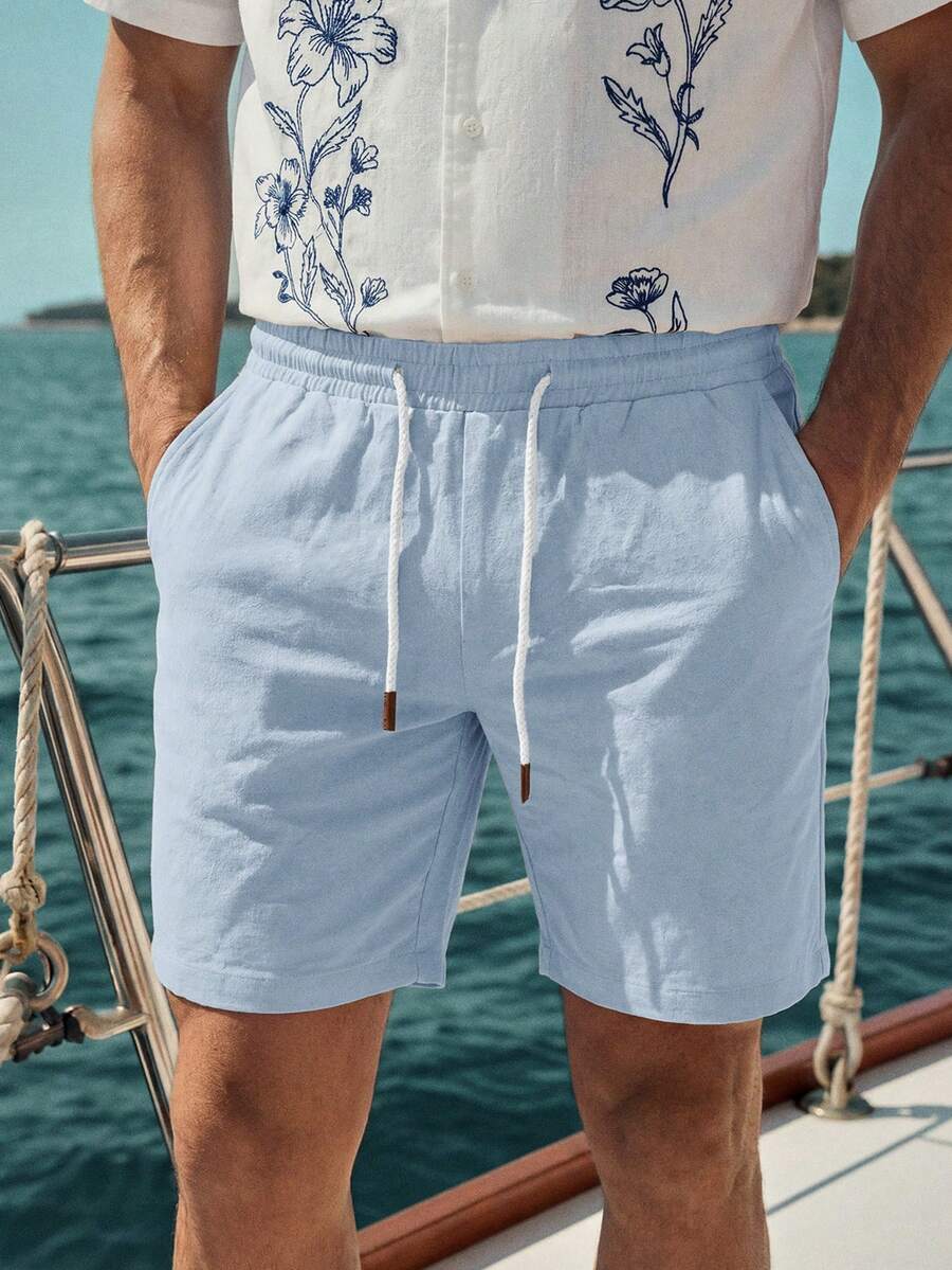 HIMLAND Pantalones cortos de unicolor con cordón en la cintura y bolsillos para hombres para vacaciones