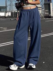 DAZY Solid Color Loose Ruched Sweatpants, Casual Sports Pants For Women, Spring - Blue - View 3