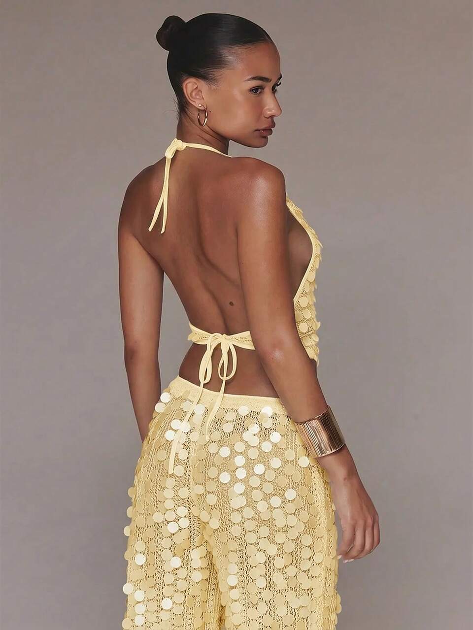 Sequin Halterneck Crop Top Knitted V Hem Fitted Top Ibiza Holiday Vacation Beach Boho Western Isle Festival Ibiza Rave Going Out Club