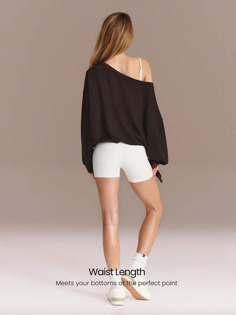 SoftCalm Modal Own Your Flow Soft Silky-Smooth Breathable Waist Length Adjustable Drawstring Hem One-Shoulder Pullover Sweatshirt Daily Casual Wear
