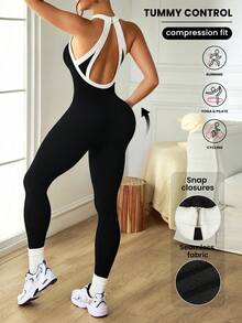 Slayform Slayform Women's Black Backless Seamless Yoga Jumpsuit - Black - View 8