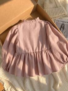 SHEIN 女童 4-7歲 緞面細肩帶 V領純色絲滑優雅仙女公主風派對嬰兒洗禮白色秋季吊帶洋裝 - 粉色 - 查看 2