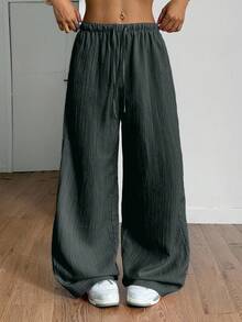 StreetHx Petite Women's Summer Textured Fabric Straight Leg Pants - Flint Stone - View 6