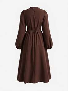 SHEIN Girlism Teen Girls Dresses, Early Autumn Casual Elegant Black Print Waist-Cinching Dress, Suitable For Daily Outfits, Graduation Season Events Teachers' Day - Brown - View 3