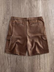 Manfinity Joysei Plus Size Men's American Style Multi-Pocket Flap Pocket Denim Shorts - Coffee Brown - View 2