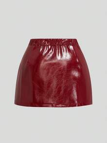Sweetra Rok Seksi Ukuran Besar dengan Desain Belahan untuk Musim Gugur - Burgundy - View 2