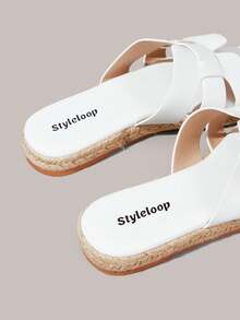 Styleloop 白色休閒麻繩底女款平底涼拖鞋，日常通勤簡約度假旅行田園波希米亞風音樂節穿搭女鞋 S - 白色1 - 查看 9