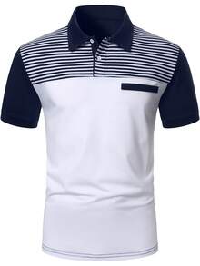 Manfinity Homme Camisa polo de manga corta con bloques de color y rayas para hombre - Multicolor - Ver 5