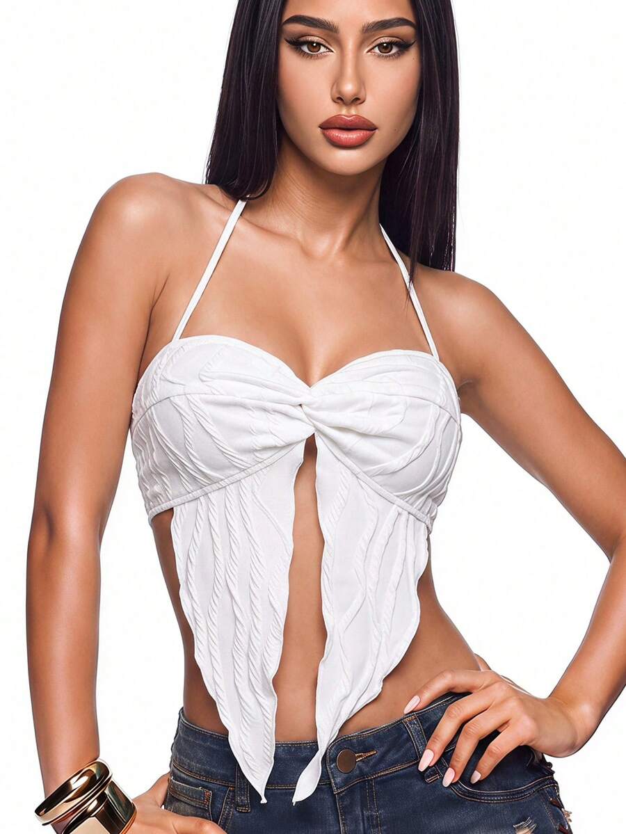 SHEIN ICON Top halter girante delantero bajo asimétrico - Blanco - Ver 1
