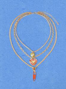 Popjeli Dopamine Contrasting Color Three Layers Stacked Necklace, Sweet And Cool Girl Wind Stacked Collarbone Chain - Multicolor - View 2