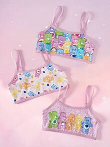 SHEIN X Care Bears 3pcs/Set Girls Big Tween Girl Camisole Ultra Short Underwear Bear Pattern 8-12Y Digital Print - Pink - View 3