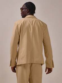 Oversized Crop Length Boxy Fit Single Breasted Suit Jacket "Musero" Patch On Sleeve Spring Summer Essentials Co Ord Jacket Only - Khaki - View 3
