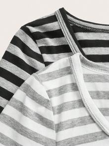 SHEIN EZwear 休閒簡約秋季新款 96% 棉彈力針織條紋兩件套 女款棉條紋半開鈕扣 T 恤上衣，適合日常通勤、聚會、秋冬春夏、聖誕節、新年、感恩節、派對、婚禮、海灘、畢業典禮、優雅、外出、約會、通勤、情人節 - 彩色 - 查看 5