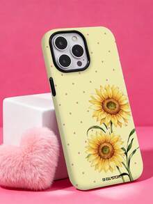ShellaStory Light Yellow Background With Rose-Pink Dotted Sunflower Pattern Phone Case, Thick And Integrated Anti-Drop Phone Case, Compatible With Iphone 11, 12, 13, 14, 15, 16, 17 Pro Max, A16, A17, A15, A14, A55, A56, A35, A36, S22, 23, S24, S25, A17, A37, A57 - Multicolor - View 1