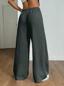 StreetHx Petite Women's Summer Textured Fabric Straight Leg Pants - Flint Stone - View 2