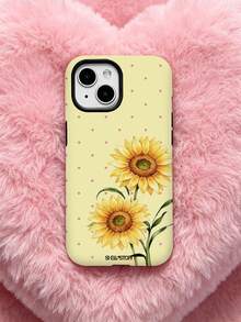 ShellaStory Light Yellow Background With Rose-Pink Dotted Sunflower Pattern Phone Case, Thick And Integrated Anti-Drop Phone Case, Compatible With Iphone 11, 12, 13, 14, 15, 16, 17 Pro Max, A16, A17, A15, A14, A55, A56, A35, A36, S22, 23, S24, S25, A17, A37, A57 - Multicolor - View 2