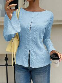 Siren Gaze All-Season New Embroidered Long Sleeve Blouse For Women - Baby Blue - View 4
