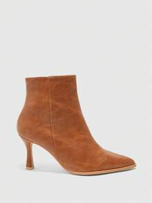 CUCCOO BIZCHIC Ladies' Brown Side Zipper Pointed High Heels And Ankle Fashion Boots For Autumn And Winter Commuting, Versatile For Daily Elegant Fall Boots - Brown - View 1