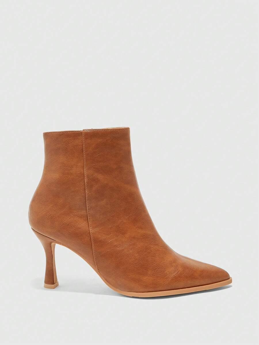 CUCCOO BIZCHIC Ladies' Brown Side Zipper Pointed High Heels And Ankle Fashion Boots For Autumn And Winter Commuting, Versatile For Daily Elegant Fall Boots - Brown - View 1