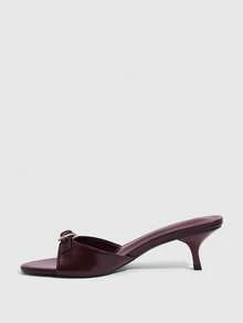 CUCCOO SZL 5.5CM 小貓跟方扣女款高跟涼鞋，酒紅色高跟涼鞋，通勤派對約會外出時尚女款高跟涼鞋 - 酒紅色 - 查看 4