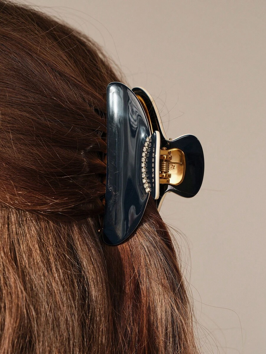 MOTF PREMIUM MINIMALIST LIGHT LUXURY STYLE DIAMOND-ENCRUSTED GRAB CLIP, BLACK GOLD-TONED HAIR CLAWS, A MUST FOR GENTLE COMMUTING, VERSATILE IN DAILY LIFE - Black - View 1
