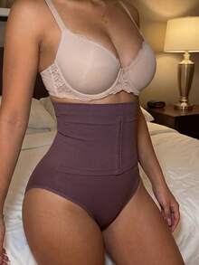 Rovax 1pc Seamless High Waisted Tummy Control Butt Lifting Shapewear Panty With Front Crotch Snap Closure - Lilac Purple - View 5