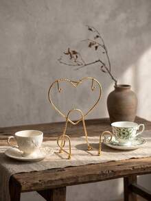 Cirelle 1PC/2PCS Iron Wrought Twist Wire Cup Holder, Golden Heart Shaped Coffee Mug Display Stand, Decorative Tabletop Cup And Saucer Storage Rack, Household Organizer For Afternoon Tea, Kitchen Counter, Dining Table, Living Room, Cafe Home Table Decor - Multicolor - View 5
