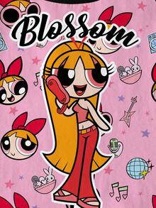 THE POWERPUFF GIRLS X SHEIN 青少年女孩字母卡通印花圓領短袖休閒T恤 - 白色 - 查看 4