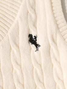 SHEIN 青少年女孩淺杏色V領刺繡針織背心，柔軟舒適，適合日常穿著、外出、旅行、度假、居家、托兒所及玩耍 - 杏色 - 查看 3