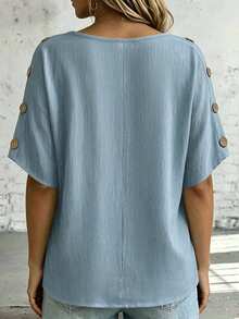 SHEIN LUNE CURVE 大尺碼女款純色休閒百搭日常穿著襯衫 - 青碧色 - 查看 2