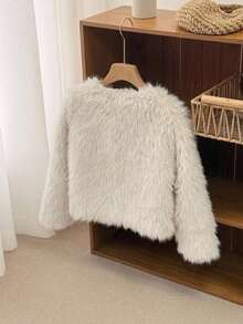 Dazy Kids V-Neck Long Sleeve Thick Fleece Jacket Coat For Tween Girls - Beige - View 2