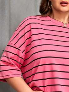 Camiseta de cuello redondo holgada con bloques de color para tallas grandes - Blanco - Ver 3