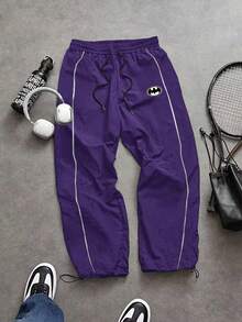 BATMAN X SHEIN Sport MetroGents Men's Cartoon Print Drawstring Waist Loose Fit Sports Long Pants - 紫色 - 查看 1