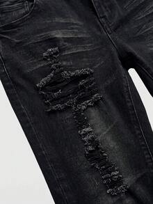 ROMWE Spring/Summer Y2K Harajuku Sexy Cross Distressed Frayed Skinny Ultra Low Waist Women's Jeans - Black - View 3