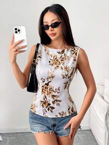 SHEIN 純色修身無袖露背綁帶蝴蝶結短版襯衫，優雅休閒性感極簡風，適合辦公商務，春夏女款上衣 - 黃色 - 查看 6