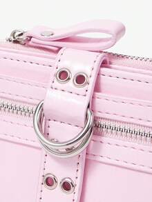 Viva Strut Y2K Pink Zip Wallet With Metal Rivets & Grommets, Unisex Card Holder Purse For Daily, Travel, Shopping, Festival, School - Pink - View 4
