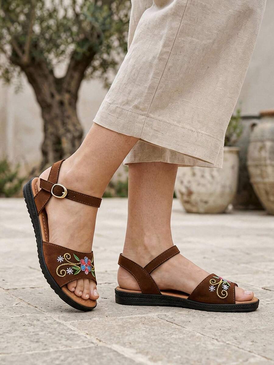 Women Flat Sandals - Dark Brown - View 1